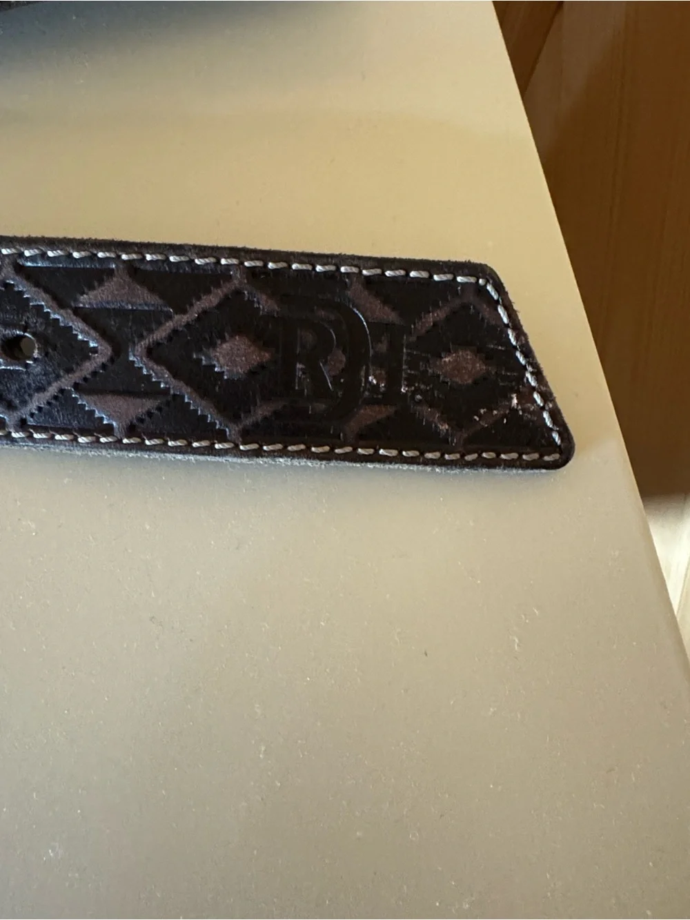 Red Dirt Hat brown tooled leather belt with old silver metal studs Size 32